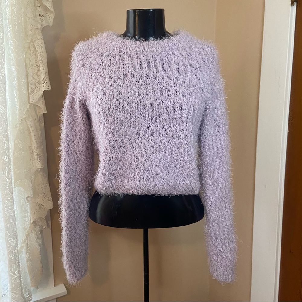3/$15 Garage fluffy fuzzy soft purple cropped sweater